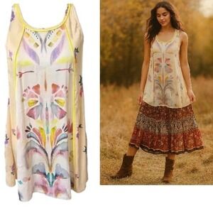 free people Boho Watercolor‎ Print Dress Sleeveless Casual Tank Dress tunic M
